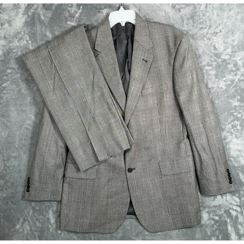 Jos A Bank 2 Piece Suit Mens 42R Gray Glen Plaid Jacket Blazer Pants 36x30 Wool